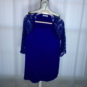 ZENANA 3/4 Lace Sleeve Scoop Neck Royal Blue Tunic Top 1XL